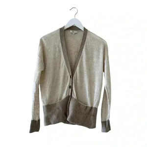 MADEWELL Colorblock Wool Linen Blend Cardigan  Sweater Cozy  Tan  Sz M #2272